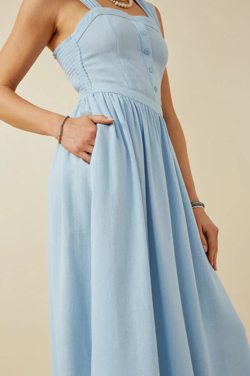 Womens Panel Smocked Wide Strap Buttoned Dress sold by Hayden product image thumbnail 4