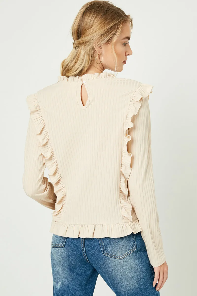 Womens Ruffle Detailed Ribbed Long Sleeve Tee sold by Hayden product image thumbnail 3
