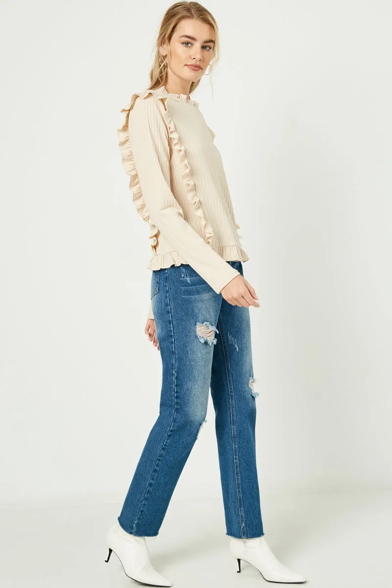 Womens Ruffle Detailed Ribbed Long Sleeve Tee sold by Hayden product image thumbnail 4