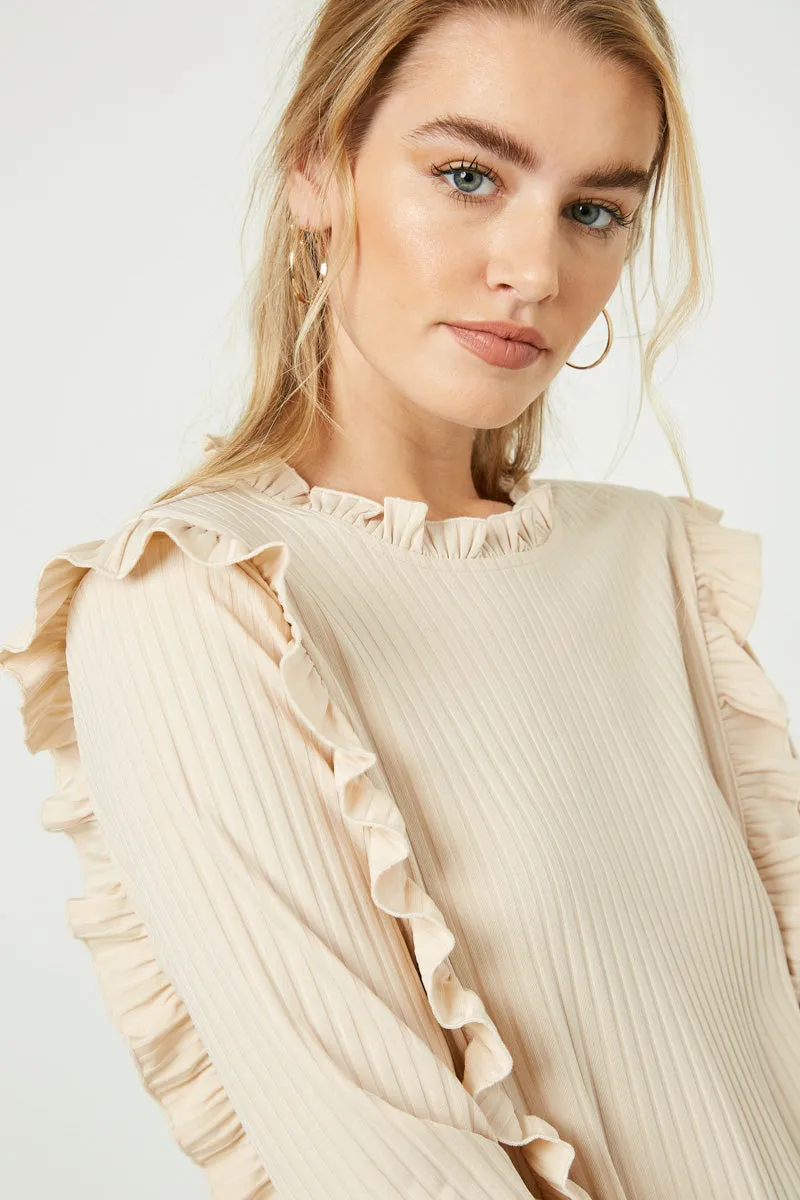 Womens Ruffle Detailed Ribbed Long Sleeve Tee sold by Hayden product image thumbnail 2