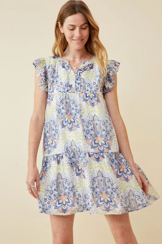 Womens Textured Floral Mandala Print Ruffled Tank Dress sold by Hayden