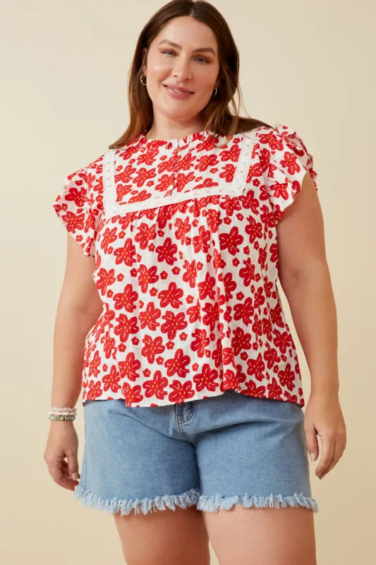 Womens Embroidery Textured Floral Lace Inset Top sold by Hayden