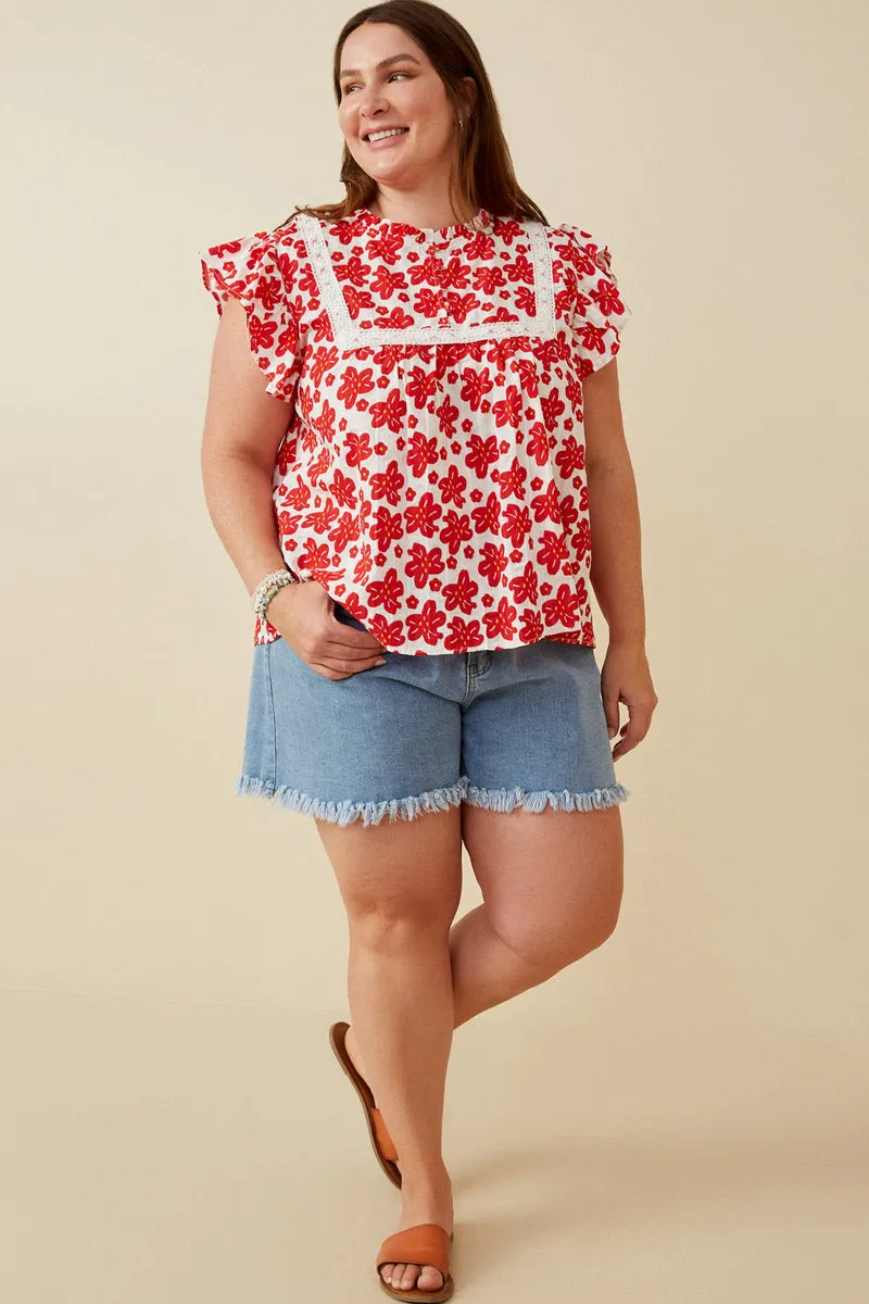 Womens Embroidery Textured Floral Lace Inset Top sold by Hayden product image thumbnail 2