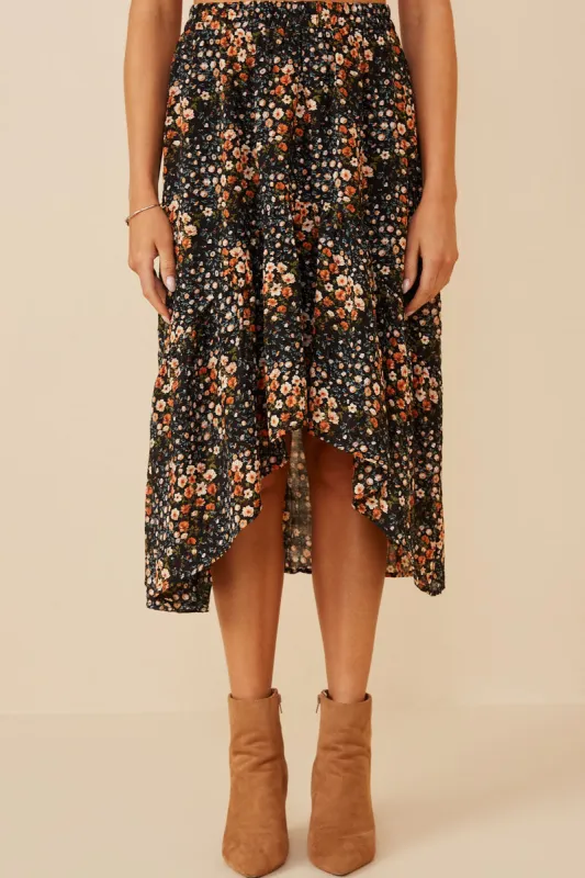 Womens Textured Floral Print Asymmetric Midi Skirt made by Hayden