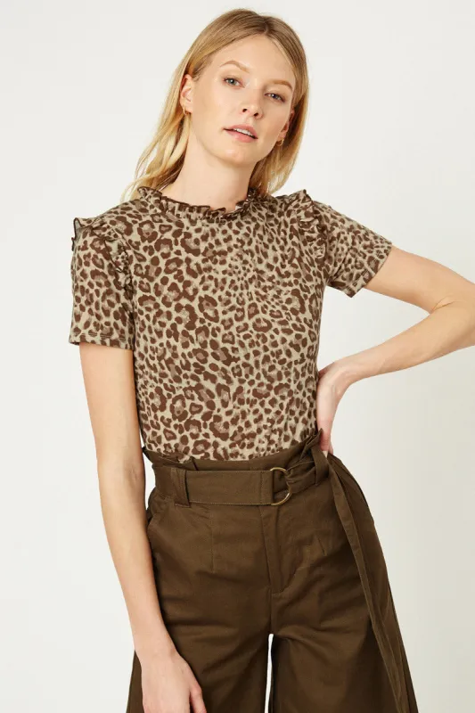 Womens Leopard Ruffle High Neck Top sold by Hayden