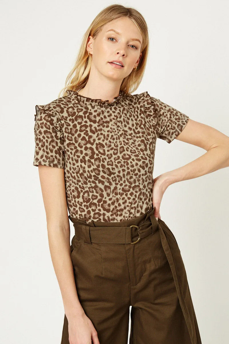 Womens Leopard Ruffle High Neck Top sold by Hayden