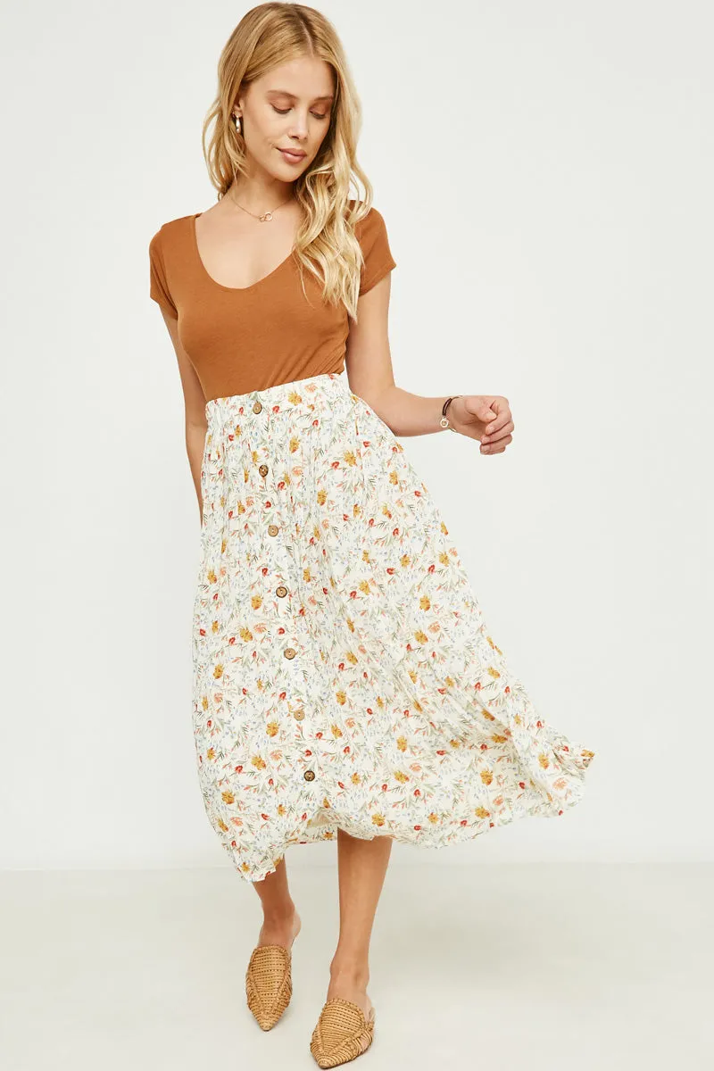 Womens Floral Print Pleated Button Front Midi Skirt sold by Hayden product image thumbnail 2