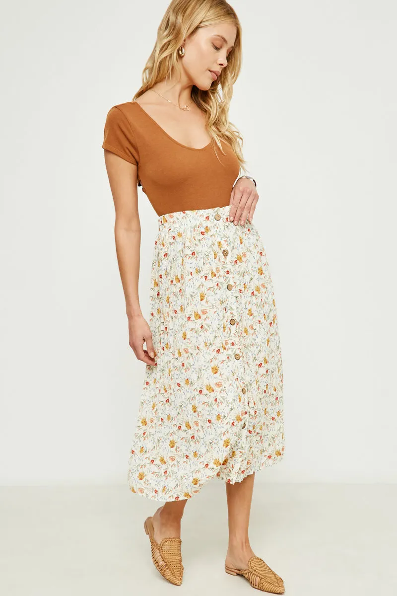 Womens Floral Print Pleated Button Front Midi Skirt sold by Hayden product image thumbnail 3