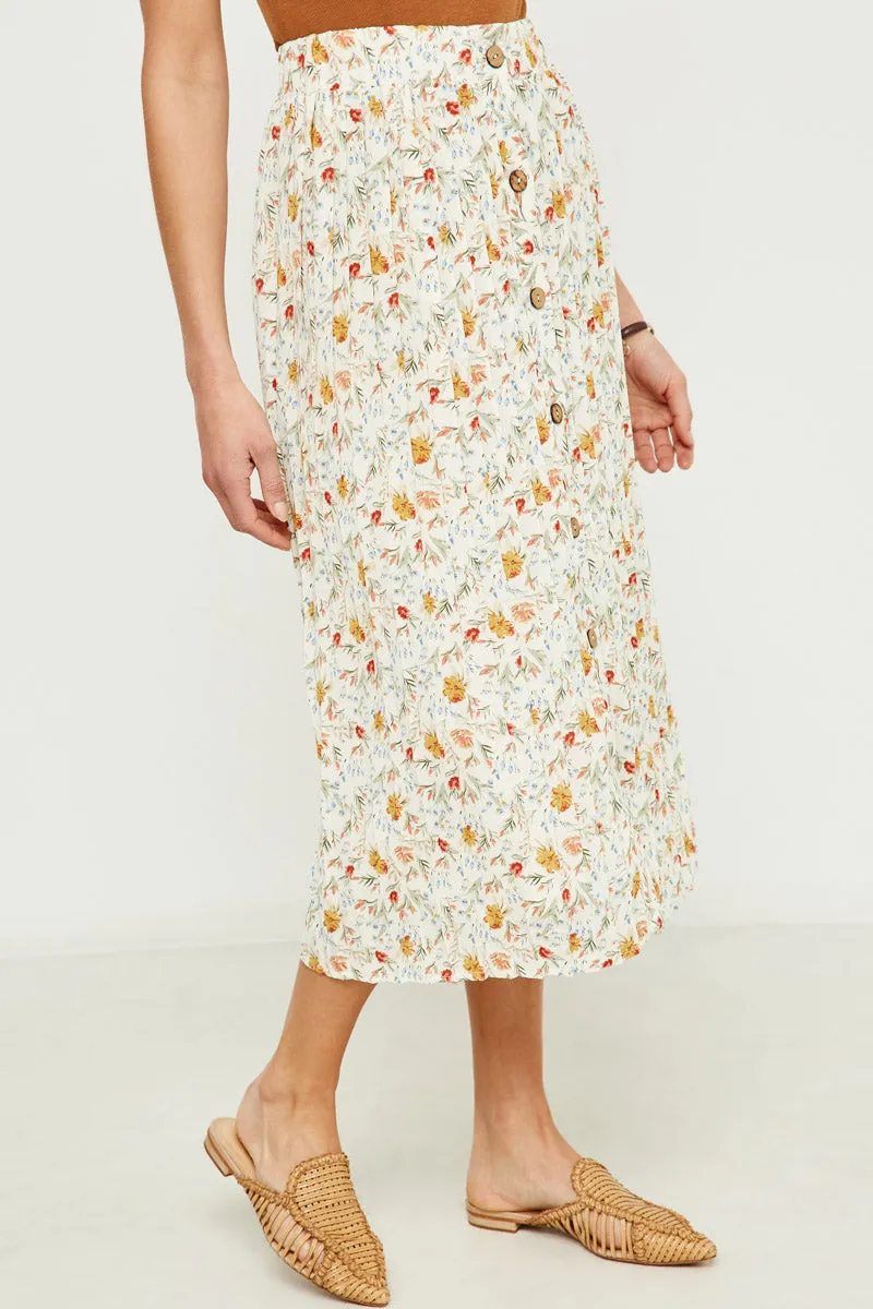 Womens Floral Print Pleated Button Front Midi Skirt sold by Hayden product image thumbnail 4