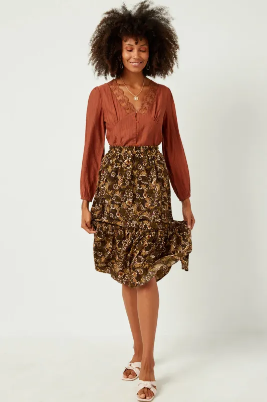 Womens Floral Print Ruffle Tiered Skirt sold by Hayden