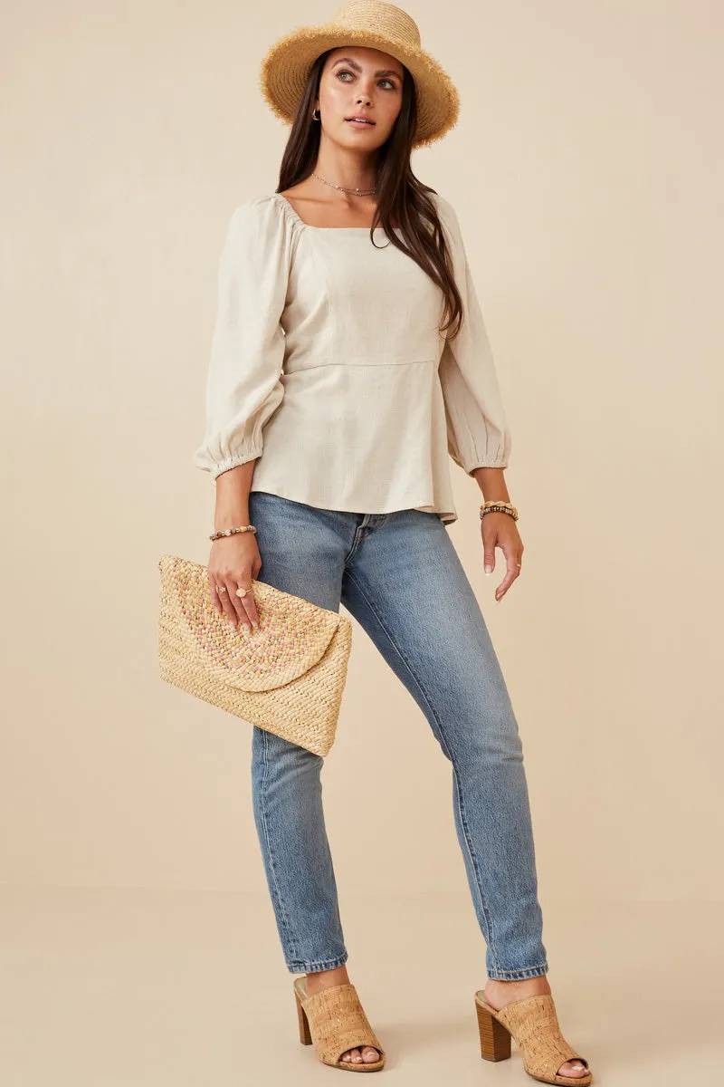 Womens Linen Blend Smocked Back Peplum Top sold by Hayden product image thumbnail 3