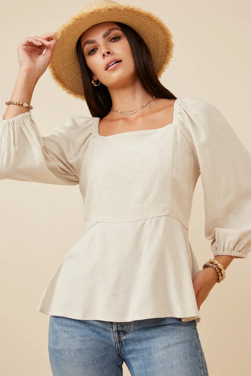 Womens Linen Blend Smocked Back Peplum Top sold by Hayden