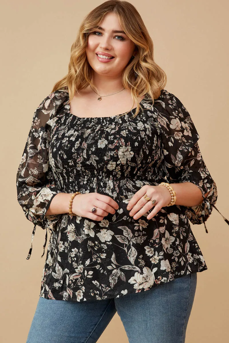 Womens Textured Floral Chiffon Smocked Square Neck Top sold by Hayden product image thumbnail 2