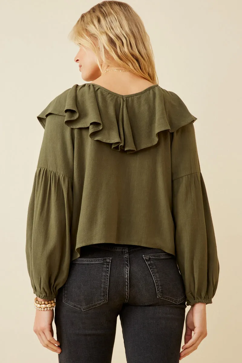 Womens Exaggerated Ruffled V Neck Puff Sleeve Top sold by Hayden product image thumbnail 5