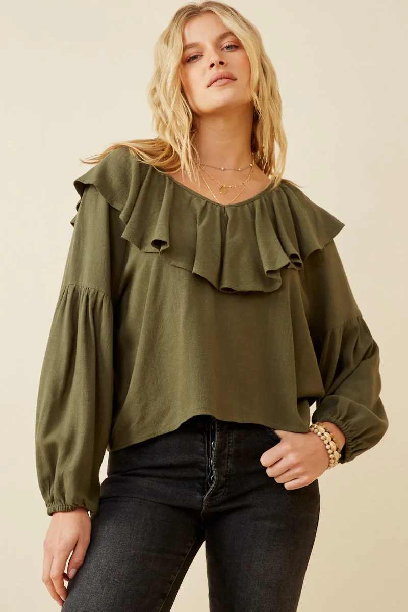 Womens Exaggerated Ruffled V Neck Puff Sleeve Top sold by Hayden product image thumbnail 3