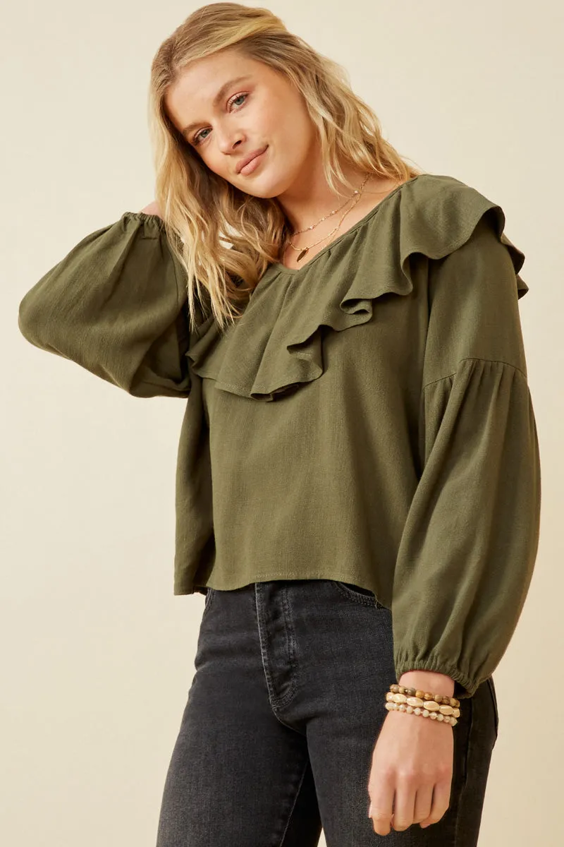 Womens Exaggerated Ruffled V Neck Puff Sleeve Top sold by Hayden product image thumbnail 4