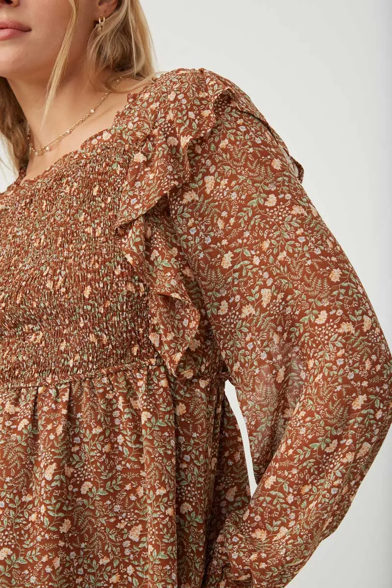 Womens Mixed Botanical Print Ruffle Detail Peplum Top sold by Hayden product image thumbnail 4