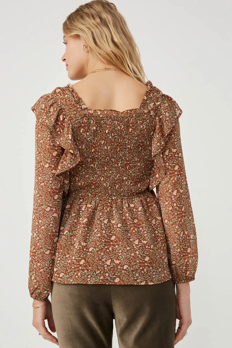 Womens Mixed Botanical Print Ruffle Detail Peplum Top sold by Hayden product image thumbnail 5