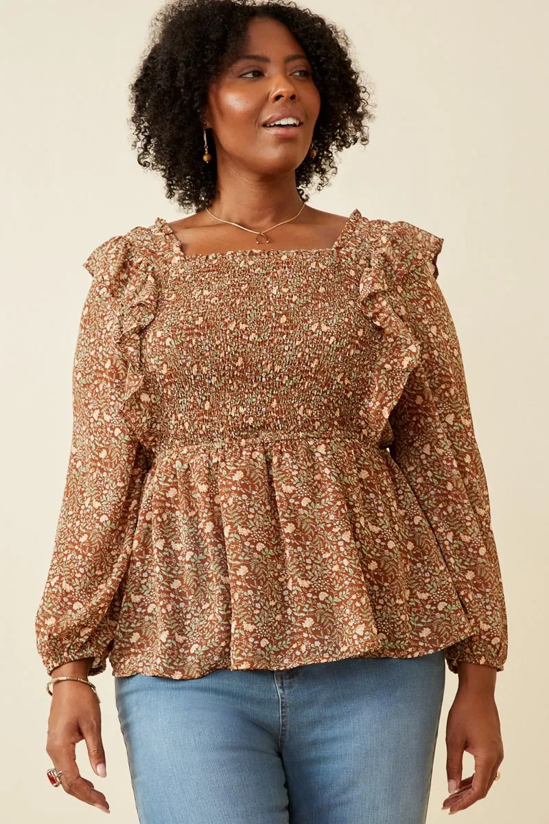 Womens Mixed Botanical Print Ruffle Detail Peplum Top sold by Hayden product image thumbnail 2