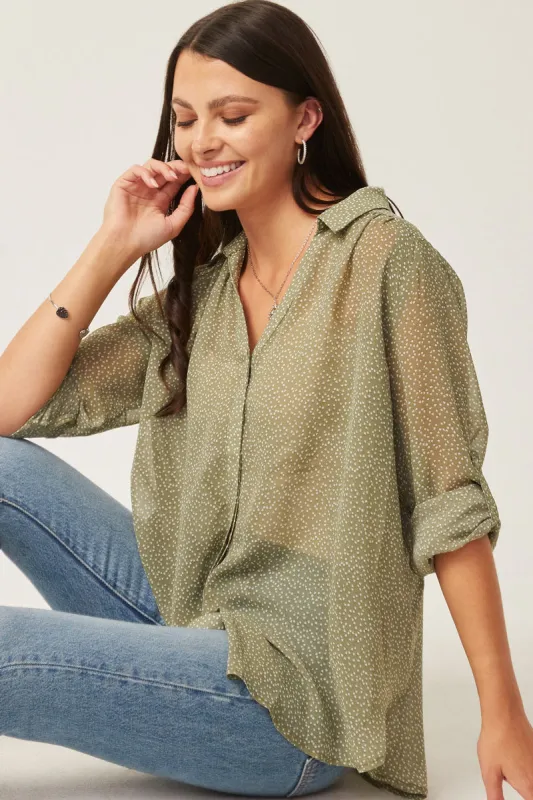 Womens Dotted Chiffon Layered Back Buttoned Shirt sold by Hayden