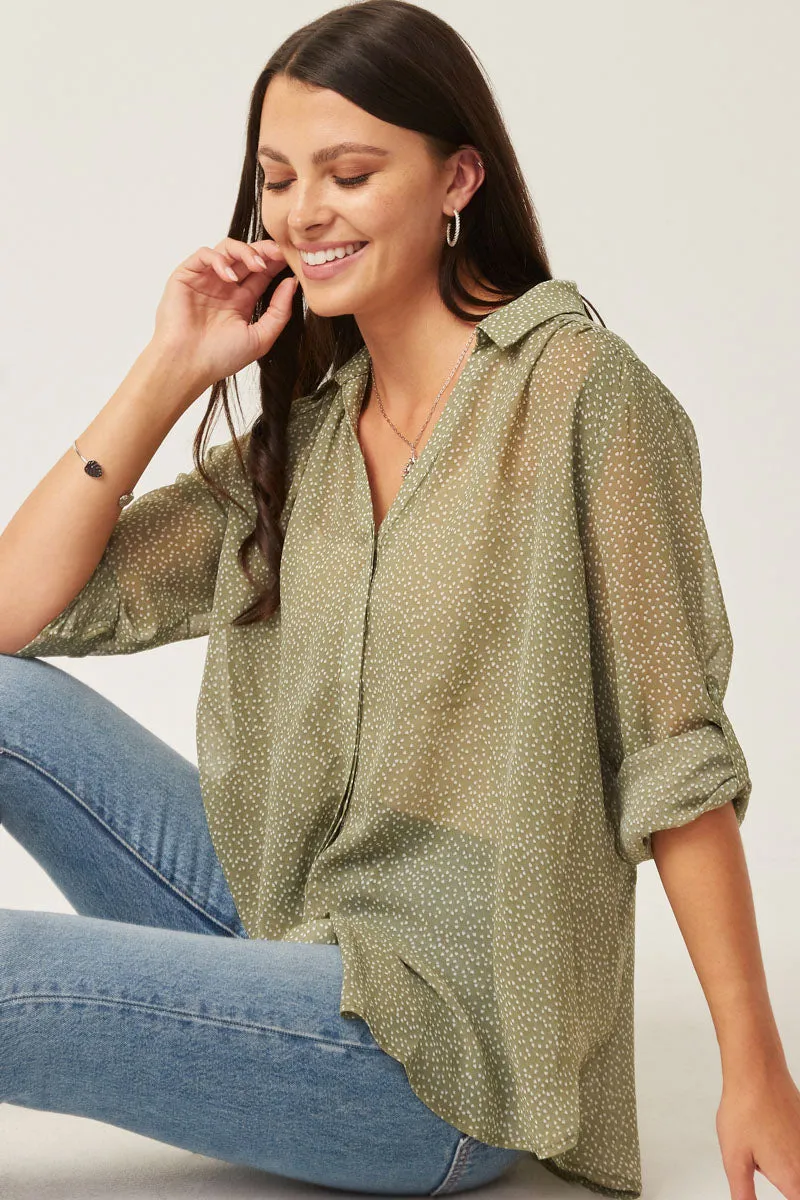 Womens Dotted Chiffon Layered Back Buttoned Shirt sold by Hayden
