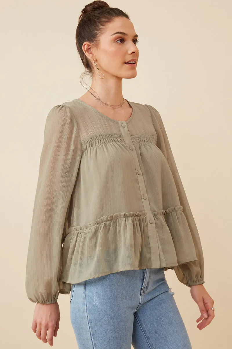 Womens Button up Ruffle Detailed Textured Chiffon Shirt sold by Hayden product image thumbnail 4