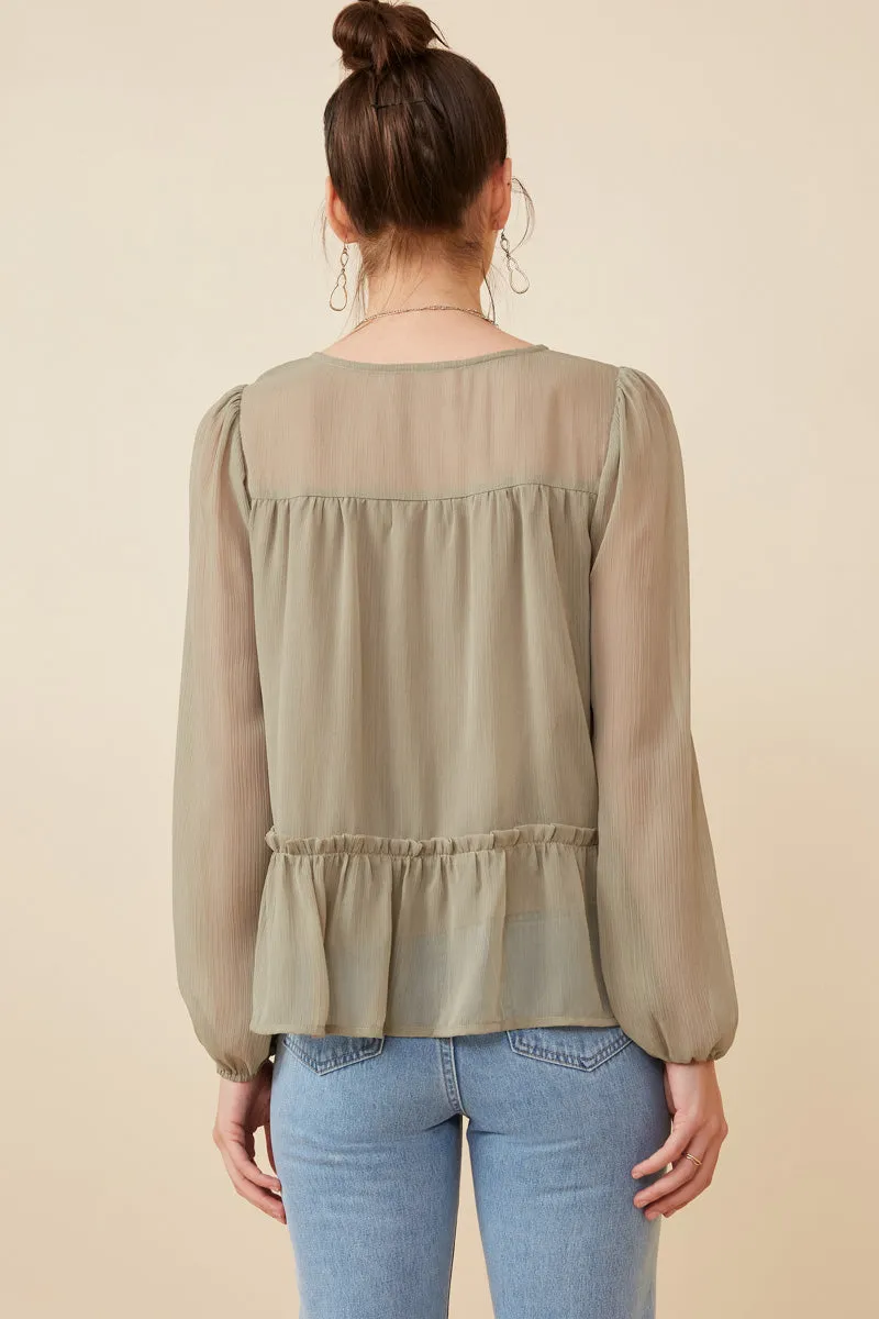 Womens Button up Ruffle Detailed Textured Chiffon Shirt sold by Hayden product image thumbnail 5