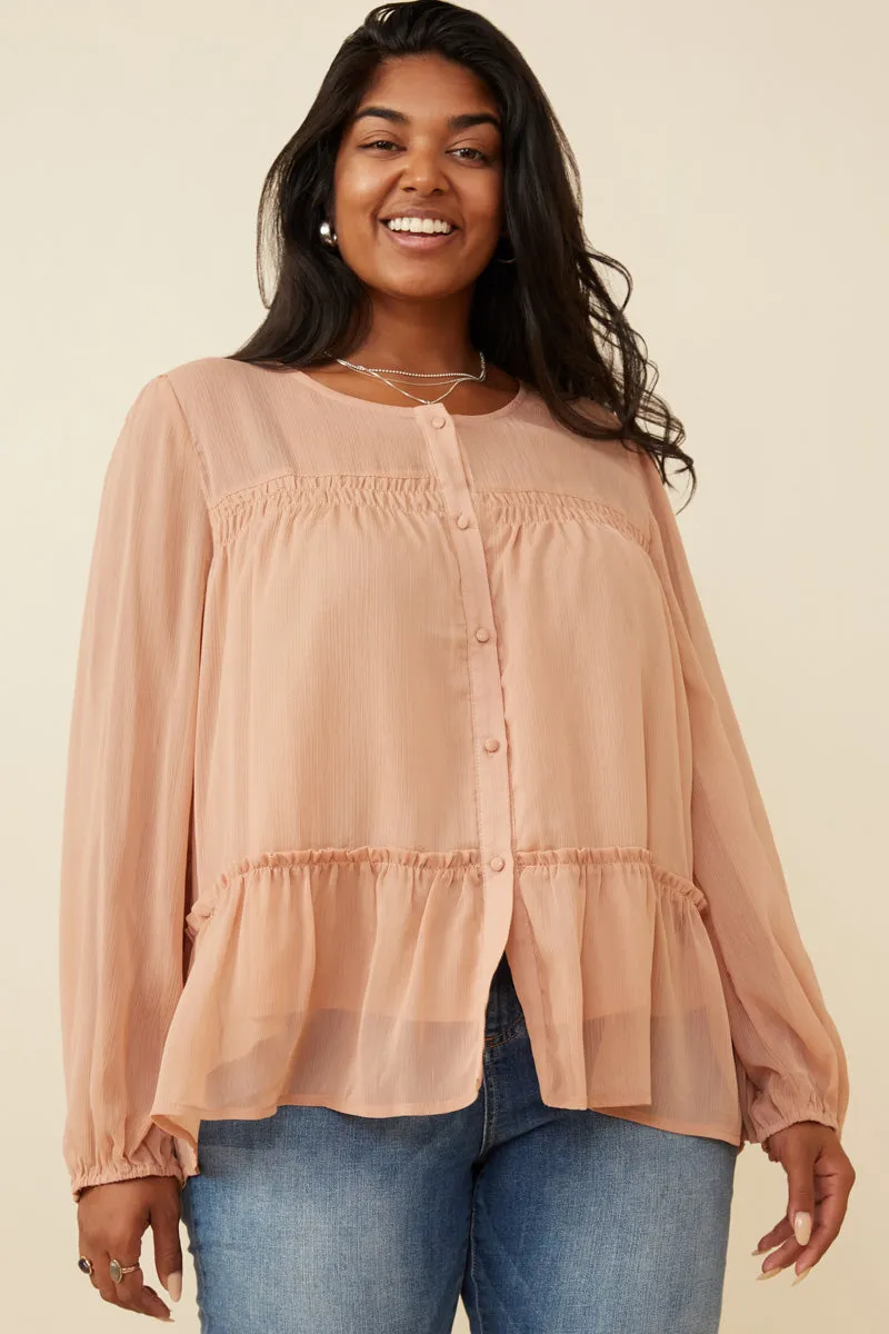 Womens Button up Ruffle Detailed Textured Chiffon Shirt sold by Hayden product image thumbnail 2