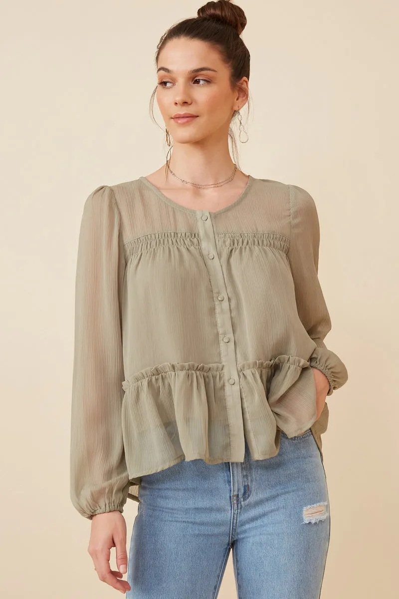 Womens Button up Ruffle Detailed Textured Chiffon Shirt sold by Hayden product image thumbnail 3