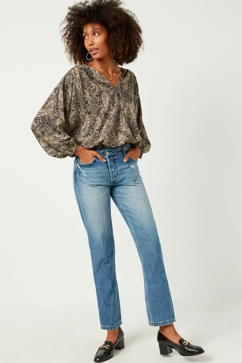 Womens Paisley Print Surplice Puff Sleeve Top sold by Hayden product image thumbnail 3