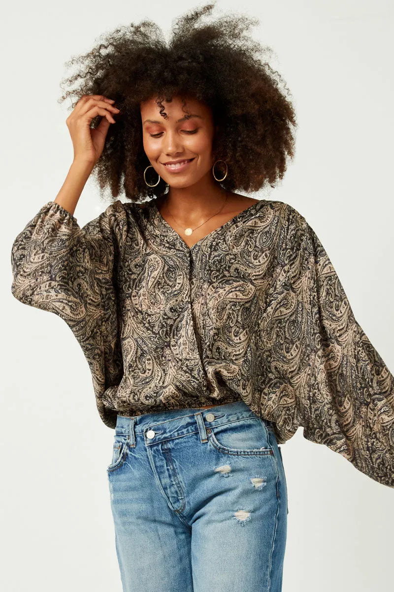 Womens Paisley Print Surplice Puff Sleeve Top sold by Hayden product image thumbnail 4