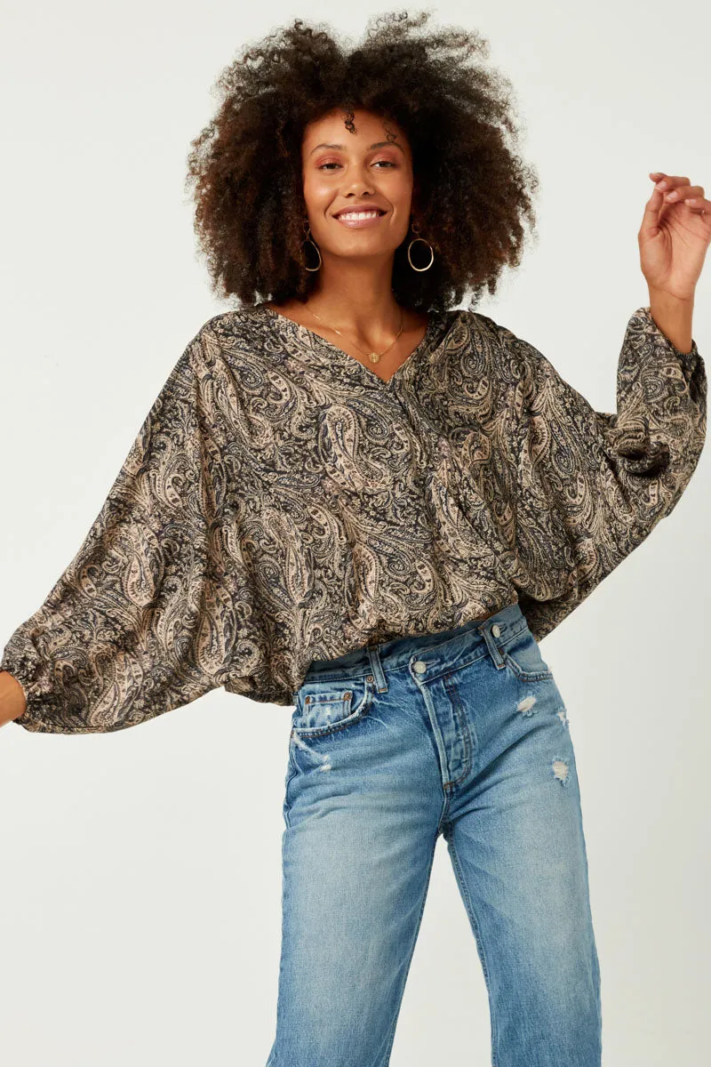 Womens Paisley Print Surplice Puff Sleeve Top sold by Hayden