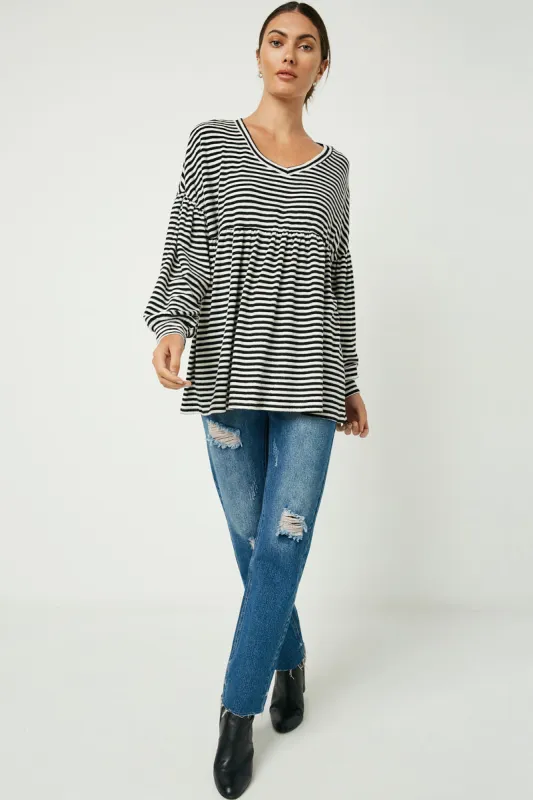 Womens Striped Knit Puff Sleeve Peplum Top sold by Hayden