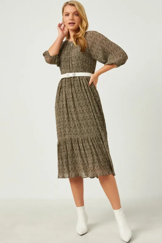 Womens Floral Printed Crinkle Pleat Puff Sleeve Dress made by Hayden