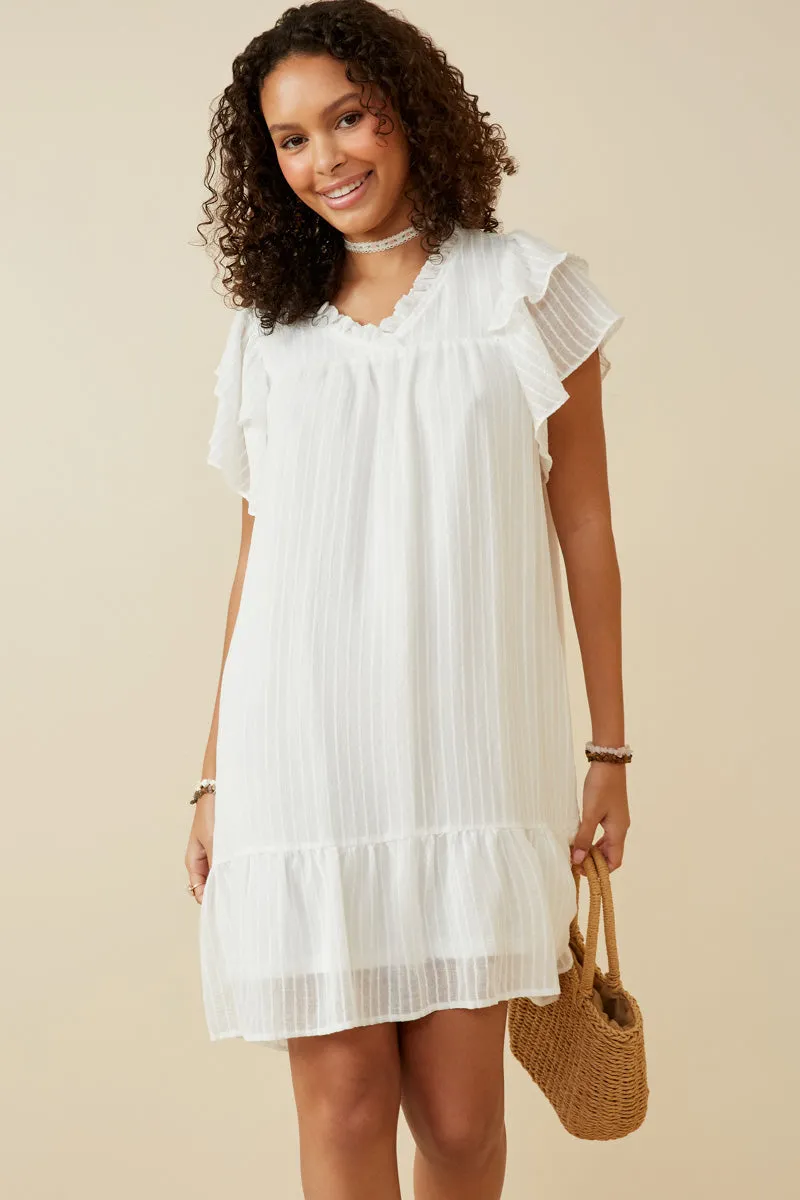 Womens Texture Striped Ruffle Sleeve V Neck Dress sold by Hayden