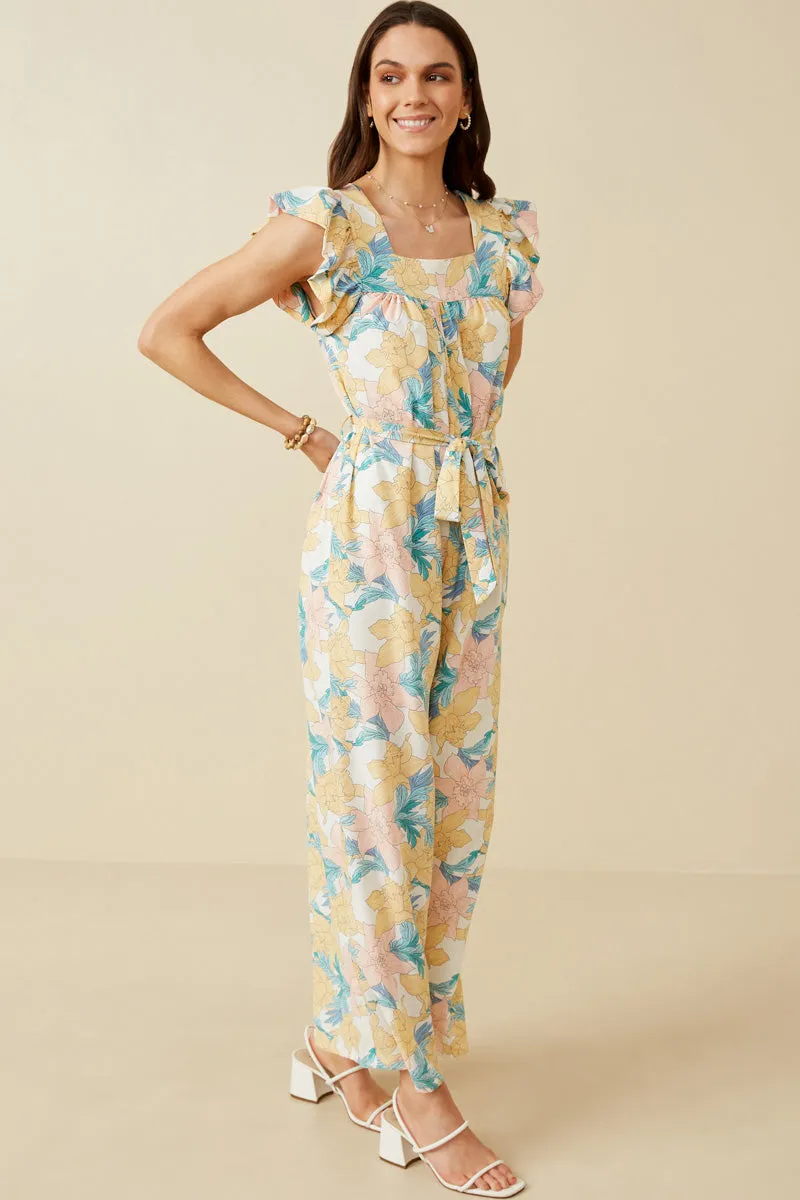 Womens Romantic Floral Ruffle Detail Wideleg Jumpsuit sold by Hayden product image thumbnail 5