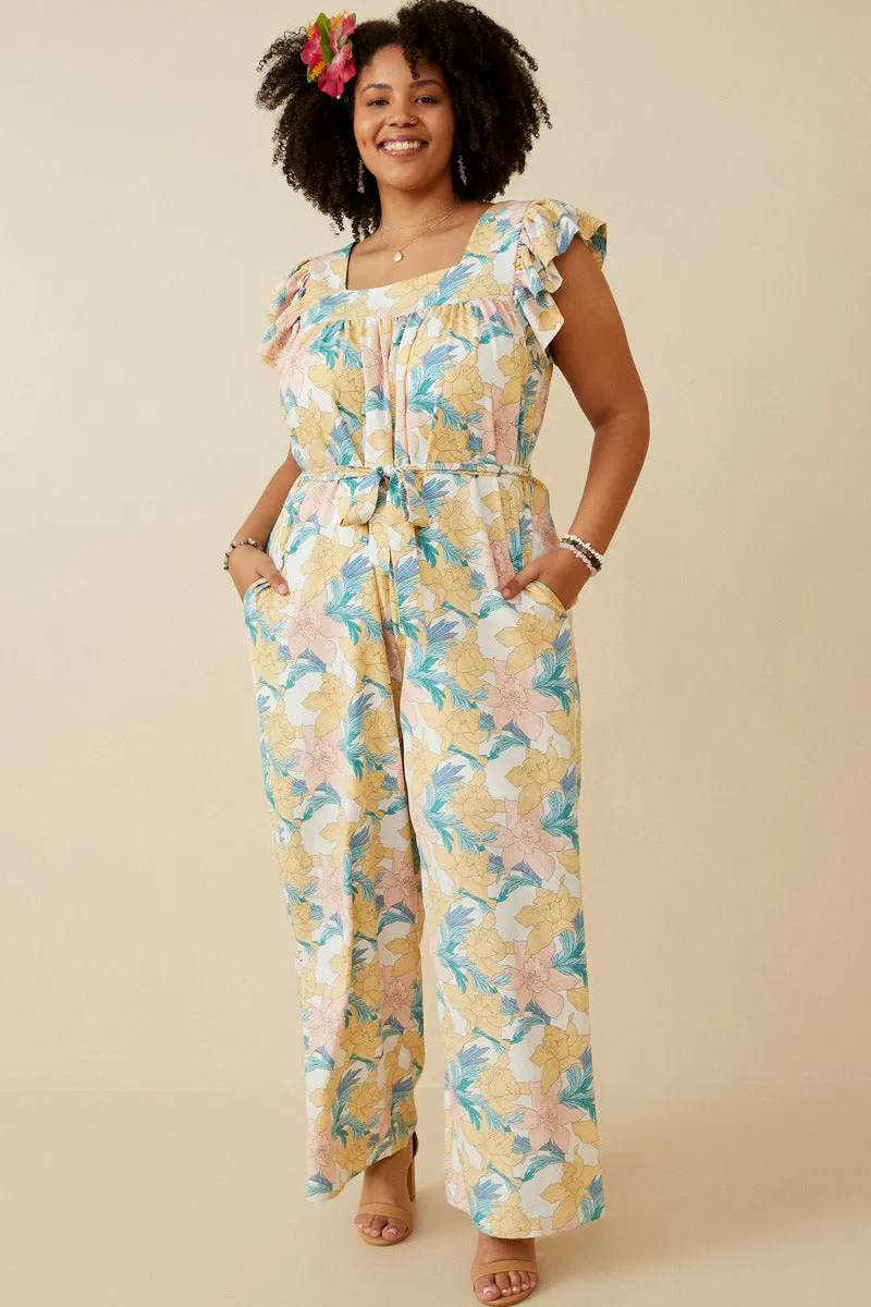 Womens Romantic Floral Ruffle Detail Wideleg Jumpsuit sold by Hayden product image thumbnail 2