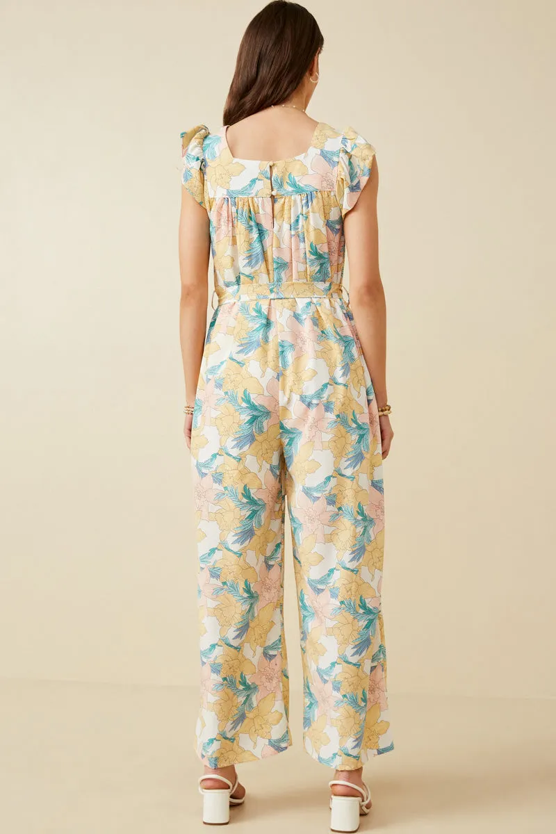 Womens Romantic Floral Ruffle Detail Wideleg Jumpsuit sold by Hayden product image thumbnail 4