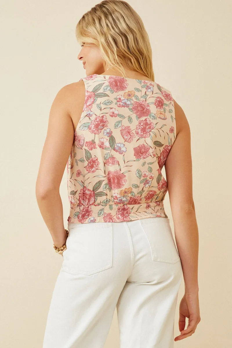 Women Romantic Floral Smocked Surplice Tank sold by Hayden product image thumbnail 4