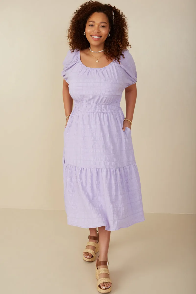 Womens Textured Smocked Waist Square Neck Puff Sleeve Dress sold by Hayden product image thumbnail 2