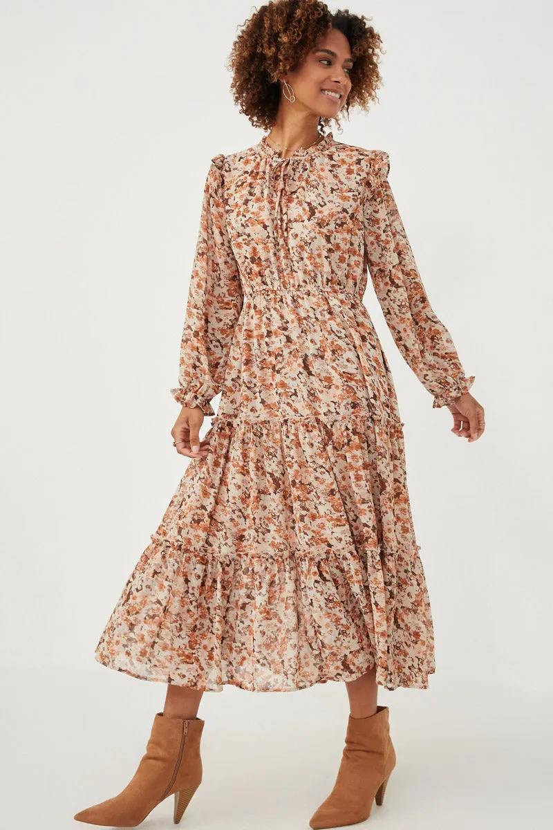 Womens Floral Printed Ruffle Neck Cinched Cuff Dress sold by Hayden product image thumbnail 4