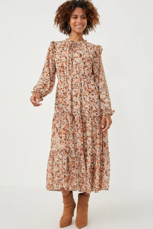 Womens Floral Printed Ruffle Neck Cinched Cuff Dress sold by Hayden