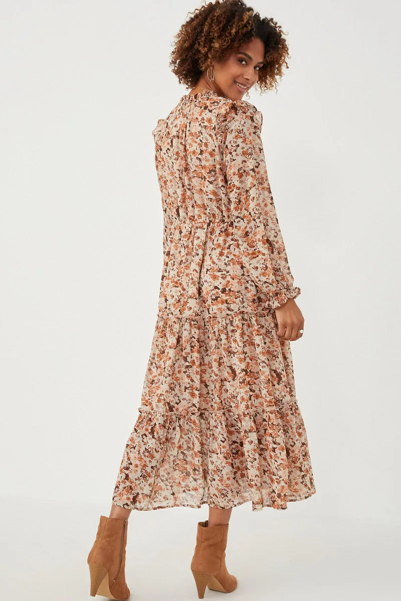 Womens Floral Printed Ruffle Neck Cinched Cuff Dress sold by Hayden product image thumbnail 5