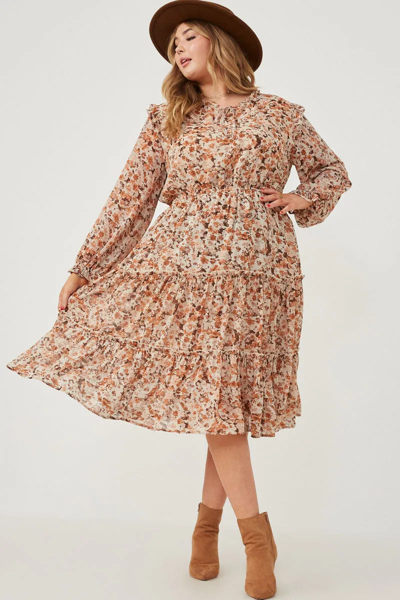 Womens Floral Printed Ruffle Neck Cinched Cuff Dress sold by Hayden product image thumbnail 2