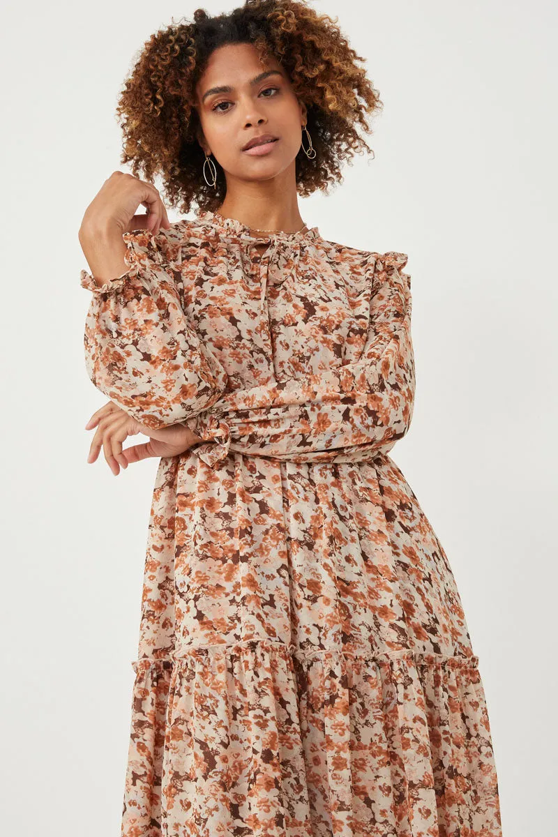 Womens Floral Printed Ruffle Neck Cinched Cuff Dress sold by Hayden product image thumbnail 3