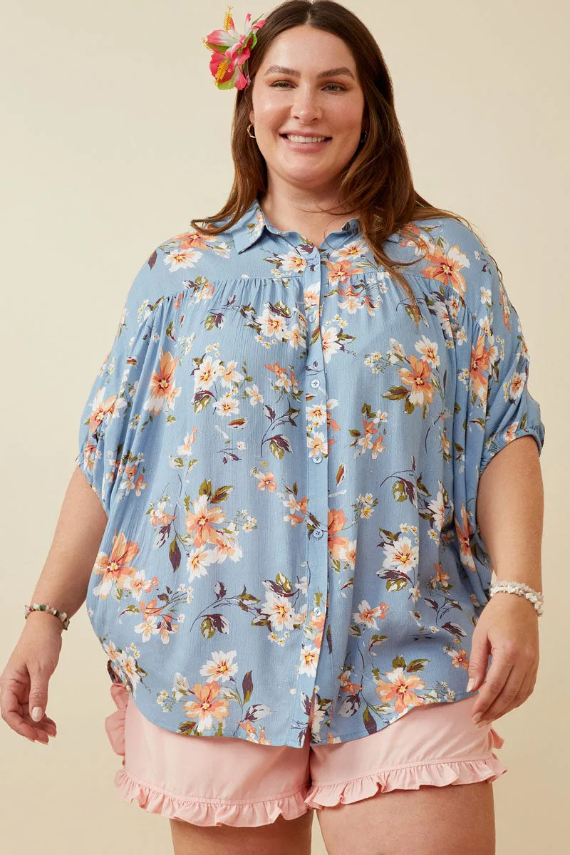 Womens Textured Floral Print Short Sleeve Dolman Top sold by Hayden product image thumbnail 2