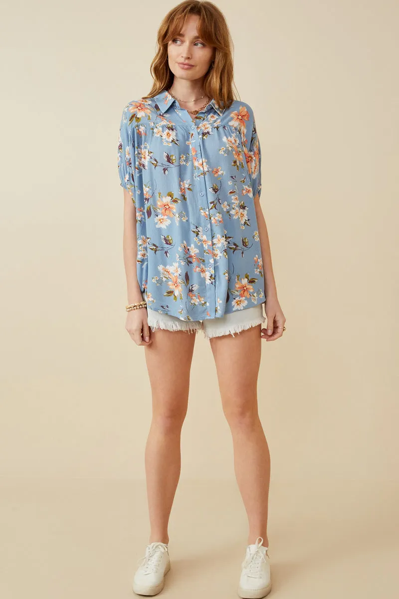 Womens Textured Floral Print Short Sleeve Dolman Top sold by Hayden product image thumbnail 3