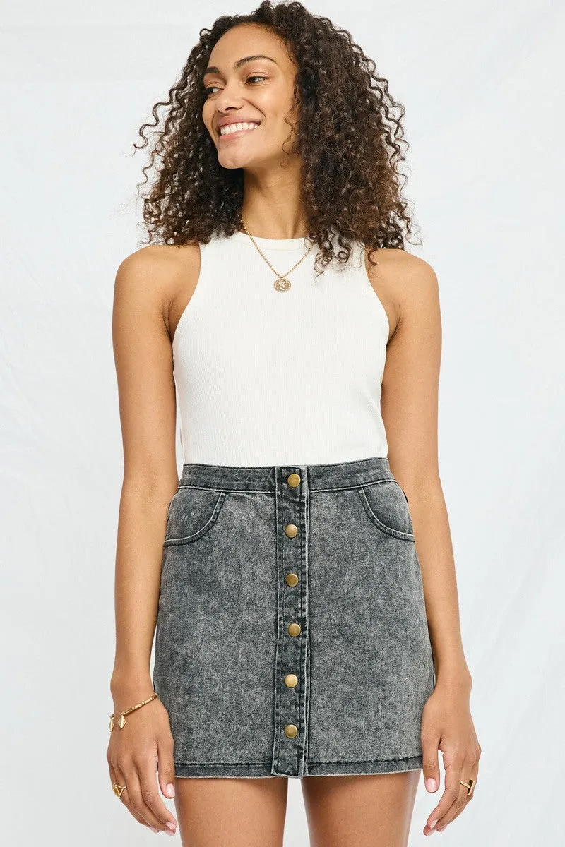 Womens Washed Button Up Denim Skirt sold by Hayden