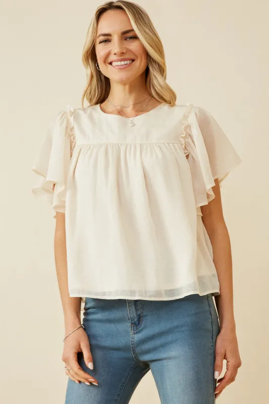 Womens Textured Ruffled Flutter Sleeve Top sold by Hayden