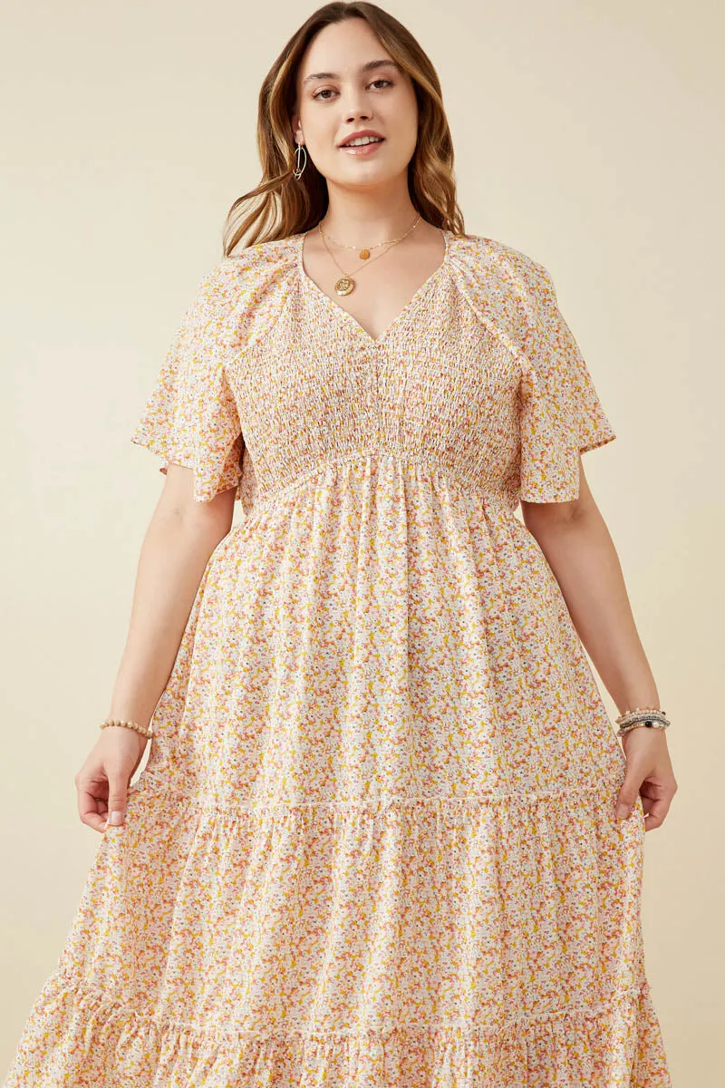 Womens Ditsy Floral Panel Smocked Tiered Midi Dress sold by Hayden product image thumbnail 5